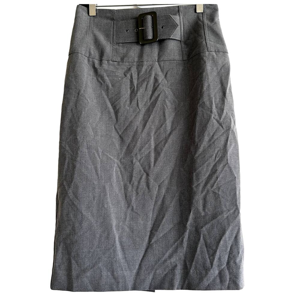 Vinage Cache Pencil Skirt Knee Length Faux Belt Y2k High Waist Slit Gray 6